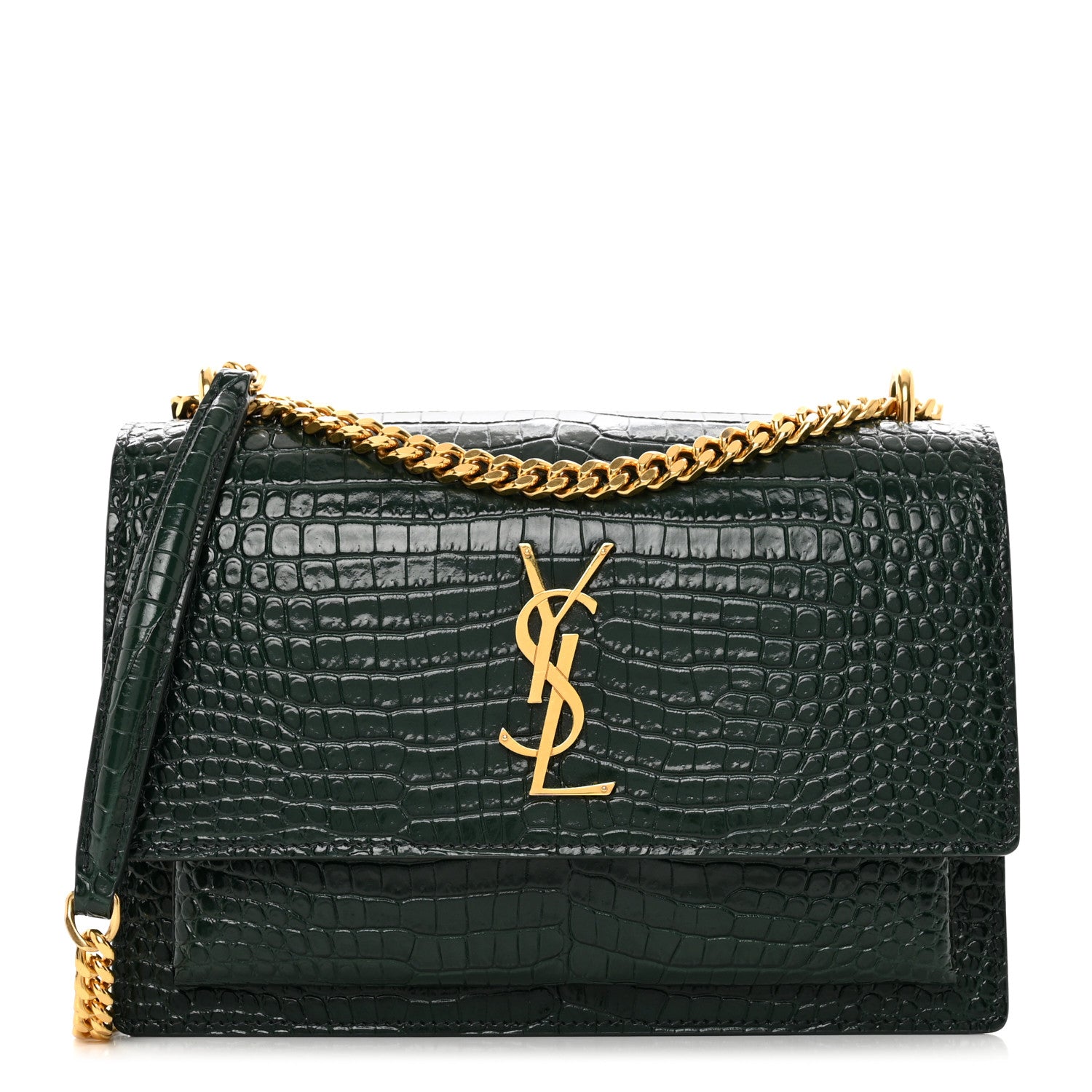 Saint Laurent Calfskin Crocodile Embossed Medium Monogram Sunset Dark Mint 1 of 10
