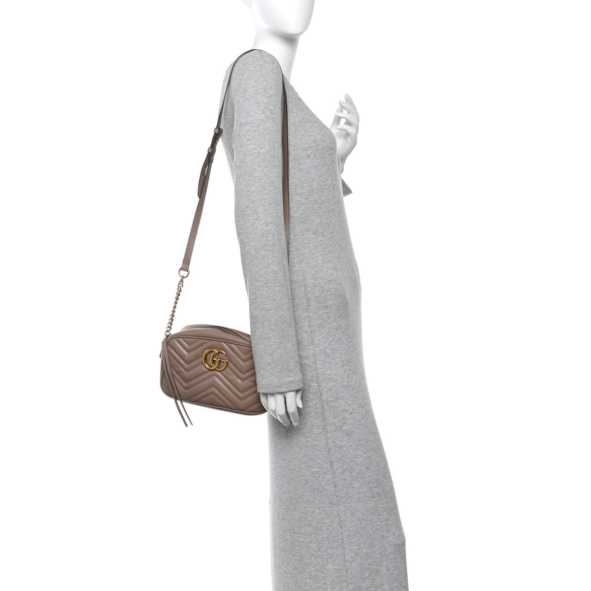 Gucci Calfskin Matelasse Small GG Marmont Chain Shoulder Bag Porcelain Rose 2 of 14