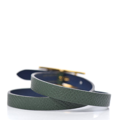 Hermes Epsom Behapi Double Tour Bracelet XS Bleu Saphir Vert Anglais 3 of 4
