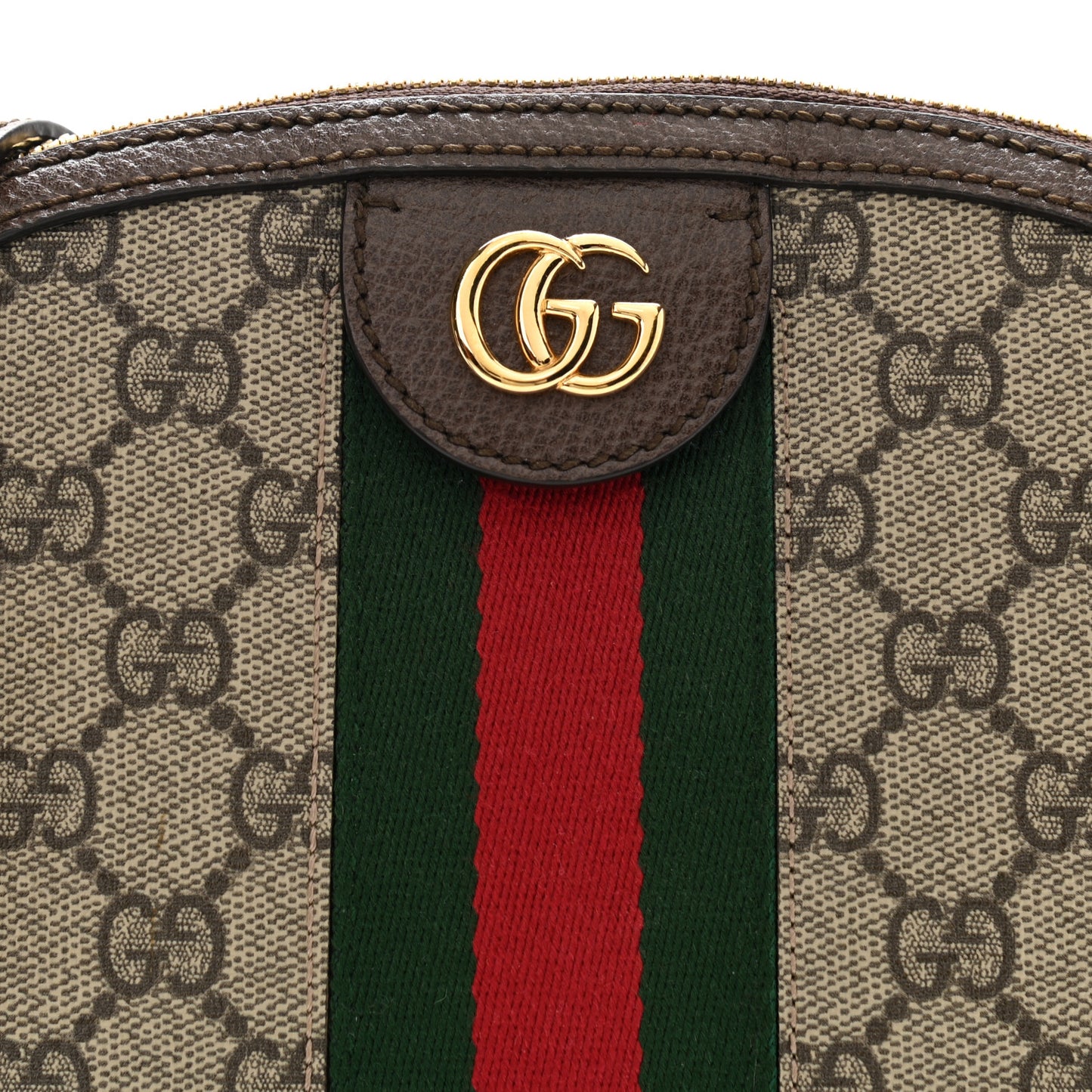 GG Supreme Monogram Textured Dollar Calfskin Web Small Ophidia Dome Shoulder Bag Beige Ebony New Acero