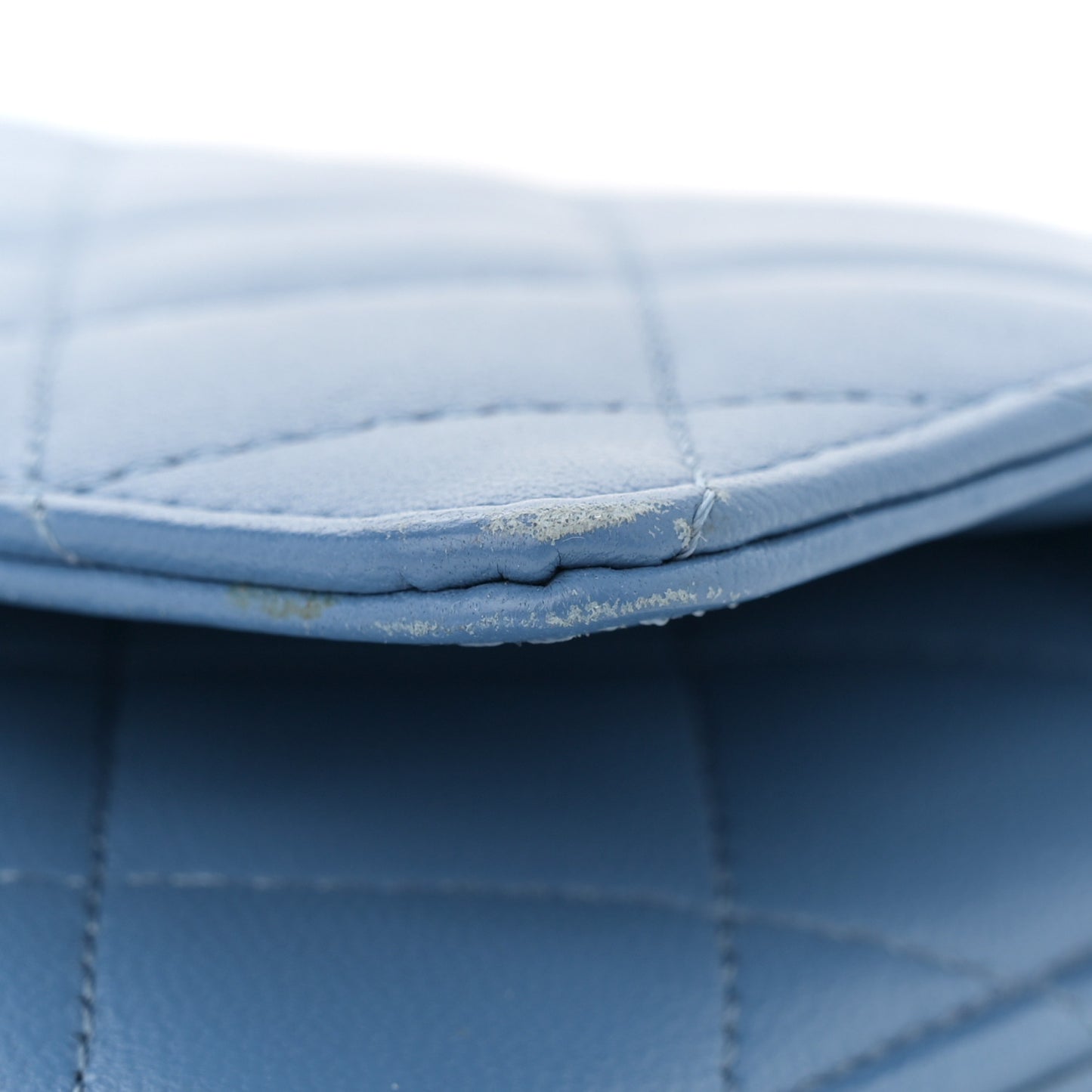 Lambskin Quilted Wallet On Chain WOC Light Blue