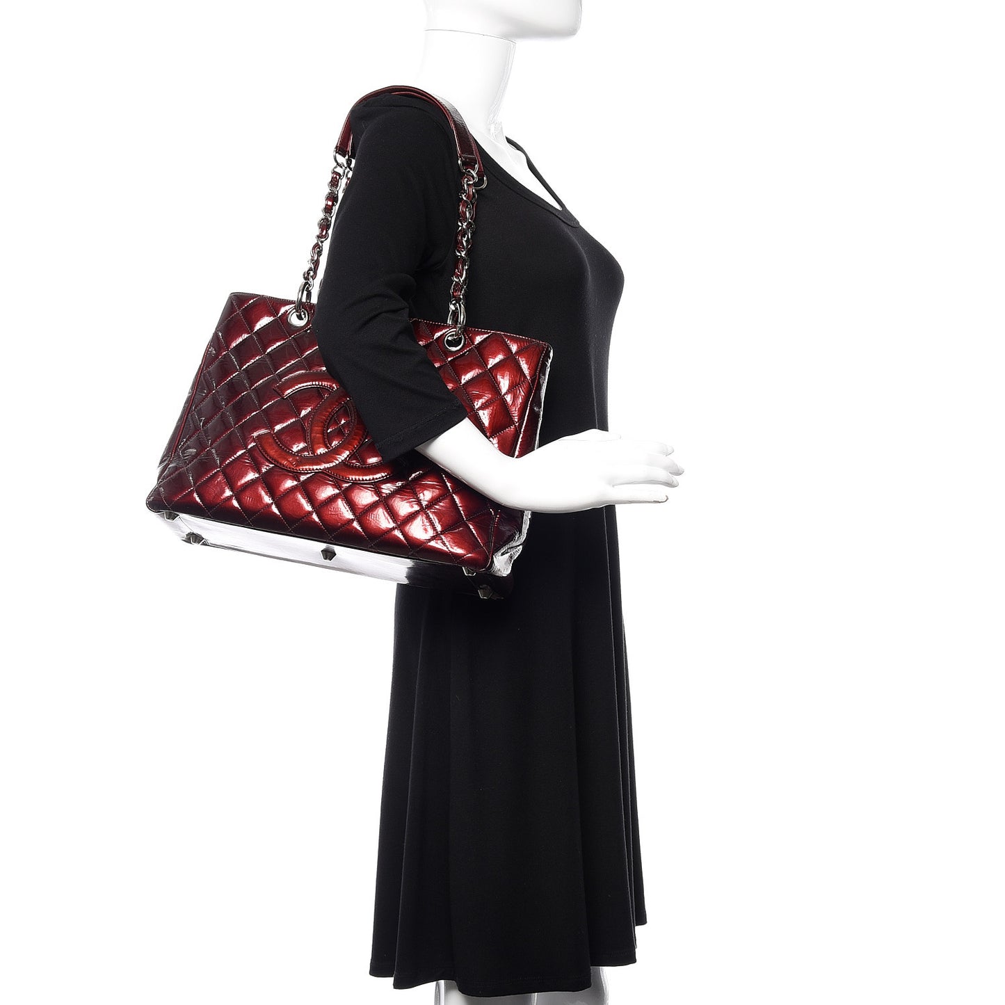 Patent Quilted Grand Shopping Tote GST Dark Bordeaux