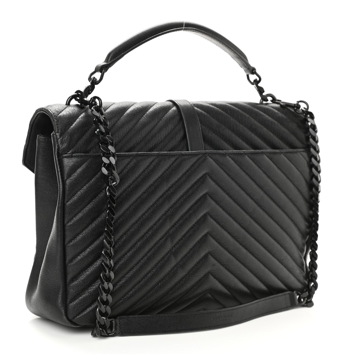 Sheepskin Matelasse Chevron Monogram Monochrome Large College Satchel Black