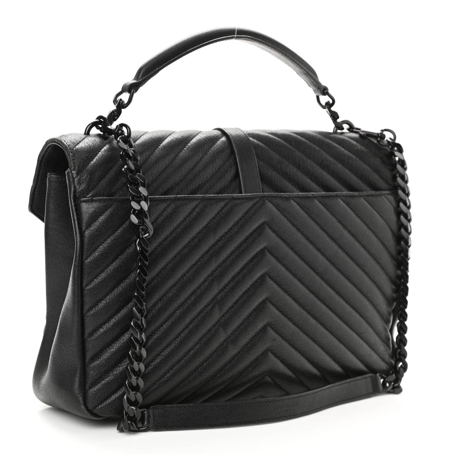 Saint Laurent Sheepskin Matelasse Chevron Monogram Monochrome Large College Satchel Black 3 of 13