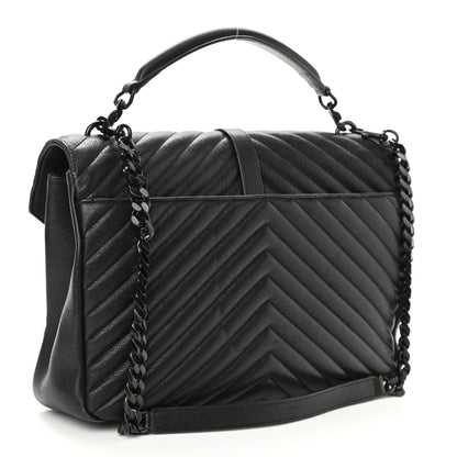 Saint Laurent Sheepskin Matelasse Chevron Monogram Monochrome Large College Satchel Black 3 of 13
