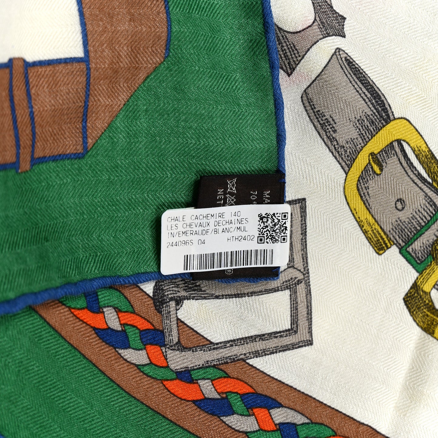 Cashmere Silk Chevaux Dechaines Shawl 140 Emeraude White Multicolor