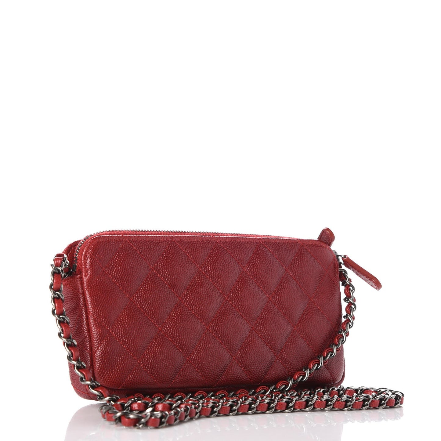 Caviar Quilted Small Clutch With Chain Red