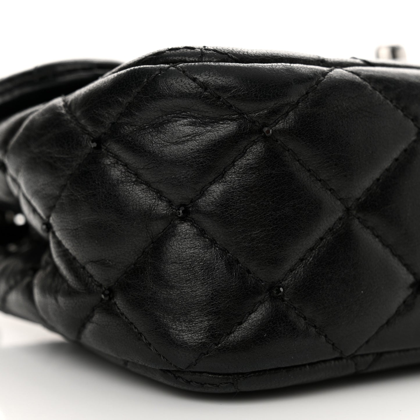 Lambskin Quilted Beaded Extra Mini Rectangular Flap Black