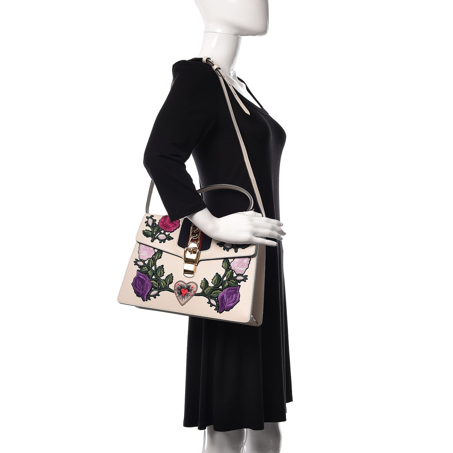 Calfskin Embroidered Medium Sylvie Top Handle Bag White