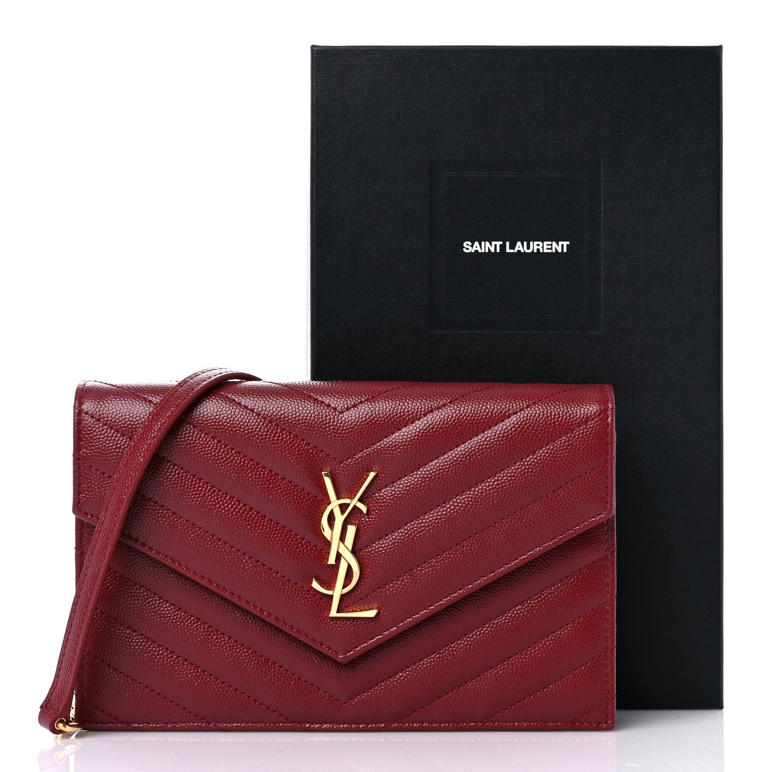 Saint Laurent Grain De Poudre Matelasse Chevron Monogram Envelope Chain Wallet Opyum Red 10 of 10
