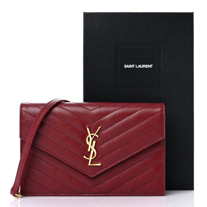 Saint Laurent Grain De Poudre Matelasse Chevron Monogram Envelope Chain Wallet Opyum Red 10 of 10