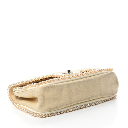 Chanel Canvas Quilted Pearl Trim Medium Flap Beige 4 of 16