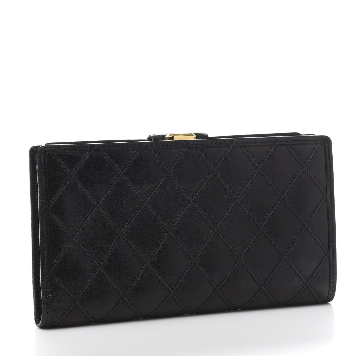 Lambskin Diamond Stitched French Wallet Black