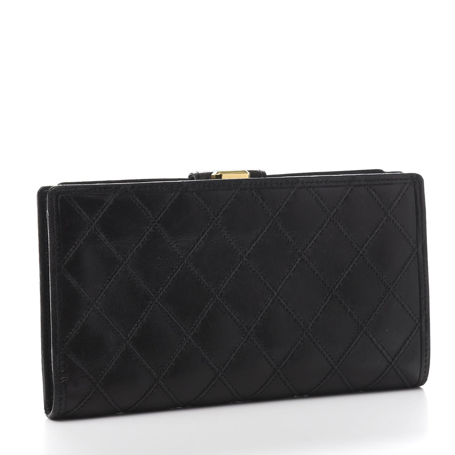 Chanel Lambskin Diamond Stitched French Wallet Black 3 of 11