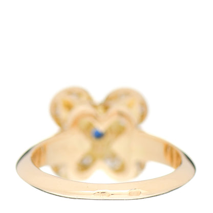 Van Cleef & Arpels 18K Yellow Gold Diamond Blue Sapphire Trefle Ring 50 5.25 4 of 5