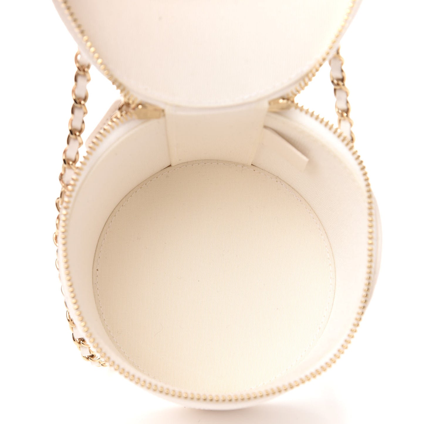 Lambskin Quilted Round Small Vanity Case With Chain White Black
