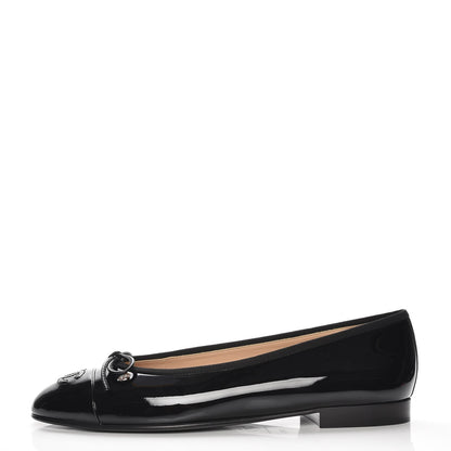Chanel Patent CC Cap Toe Ballerina Flats 38.5 Black 1 of 9