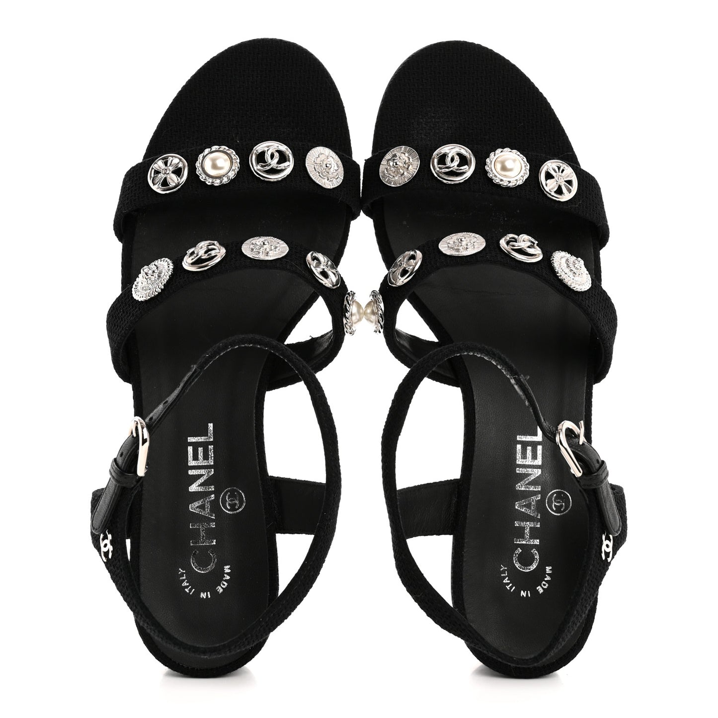 Tweed Medallion Sandals 38 Black