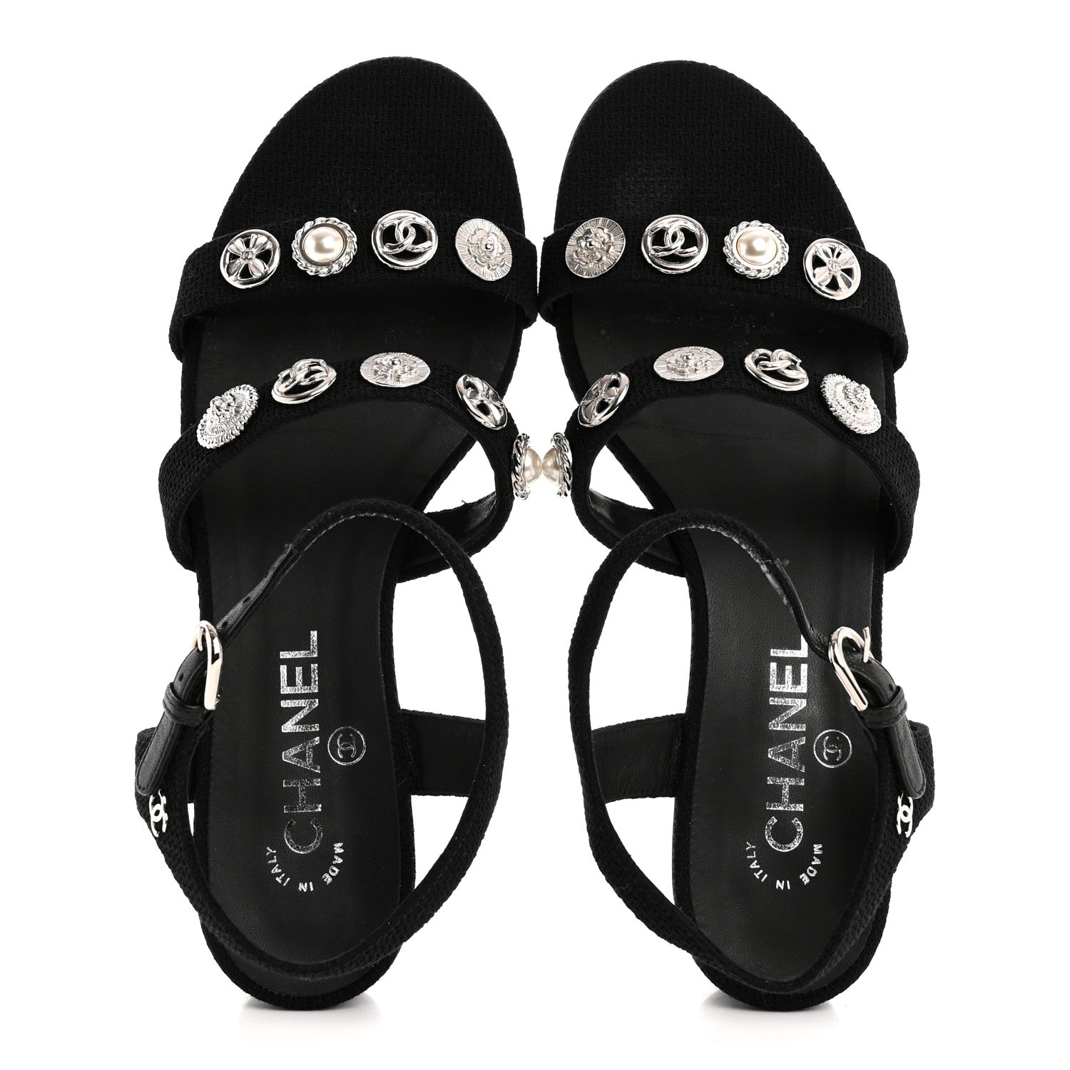 Chanel Tweed Medallion Sandals 38 Black 2 of 9