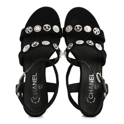 Chanel Tweed Medallion Sandals 38 Black 2 of 9