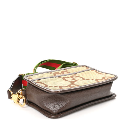 Gucci Monogram Jumbo GG Textured Dollar Calfskin Web Mini Crossbody Bag Camel Ebony New Acero 4 of 11