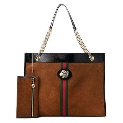 Gucci Suede Patent Large Rajah Chain Tote Nocciola Black 1 of 11