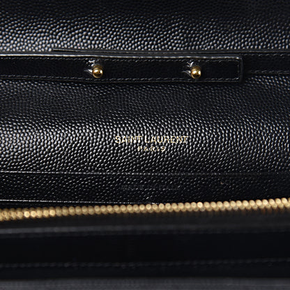Saint Laurent Grain De Poudre Matelasse Chevron Monogram Chain Wallet Black 6 of 13