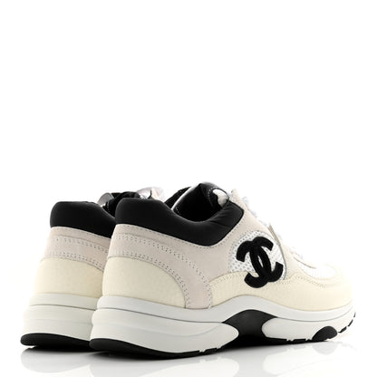 Chanel Mesh Suede Calfskin Grained Calfskin Womens CC Sneakers 36 White Black 4 of 12