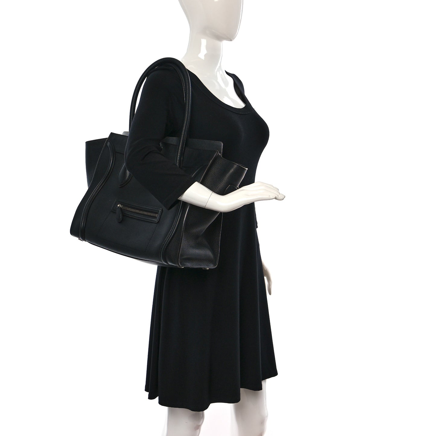 Drummed Calfskin Shoulder Luggage Black