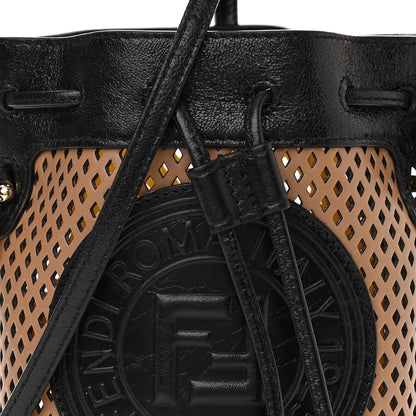 Fendi Vitello Liberty Glossy Lambskin F is Fendi Perforated Mini Mon Tresor Bucket Bag Sand Mimosa Black 11 of 13