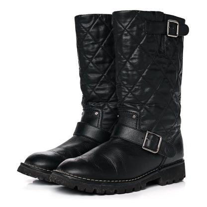 Chanel Calfskin Quilted Buckle Biker Boots 37 Black 3 of 8