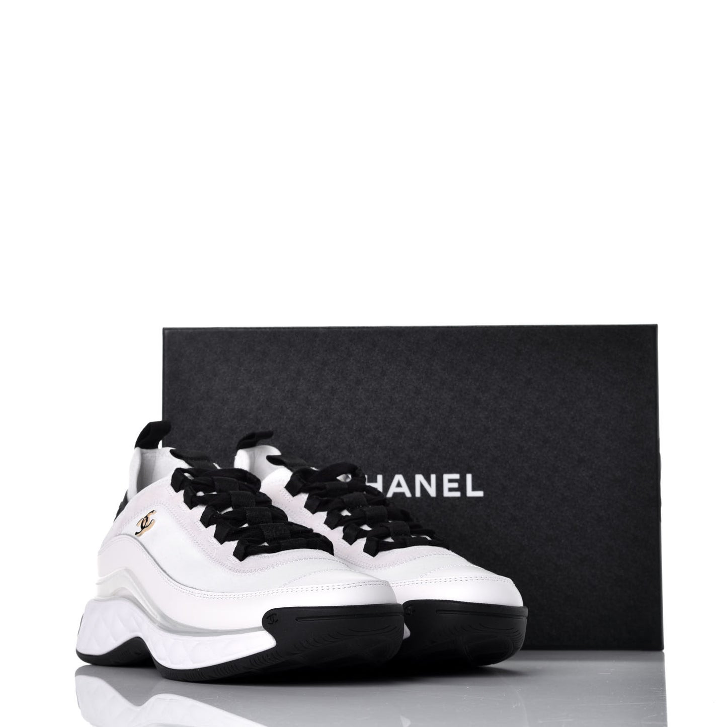 Velvet Calfskin Mixed Fibers CC Sneakers 41 Ivory Black