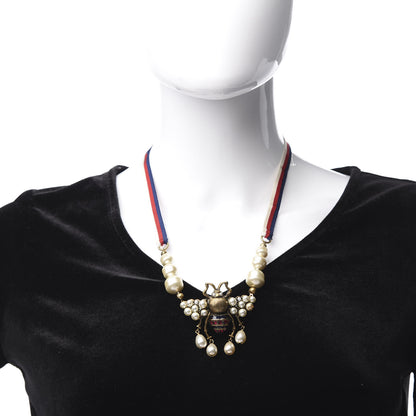 Gucci Crystal Pearl GG Sylvie Bee Necklace 2 of 3