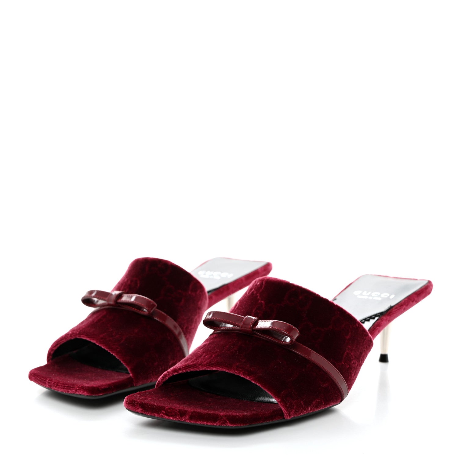 Gucci New Velvet Ashmir Regent Calfskin GG Monogram Square Toe Bow 45mm Slide Sandals 39 Red Grape 3 of 9