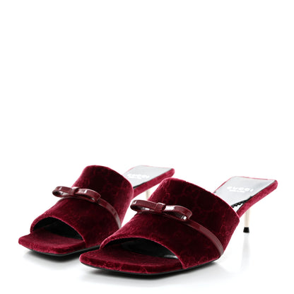 Gucci New Velvet Ashmir Regent Calfskin GG Monogram Square Toe Bow 45mm Slide Sandals 39 Red Grape 3 of 9