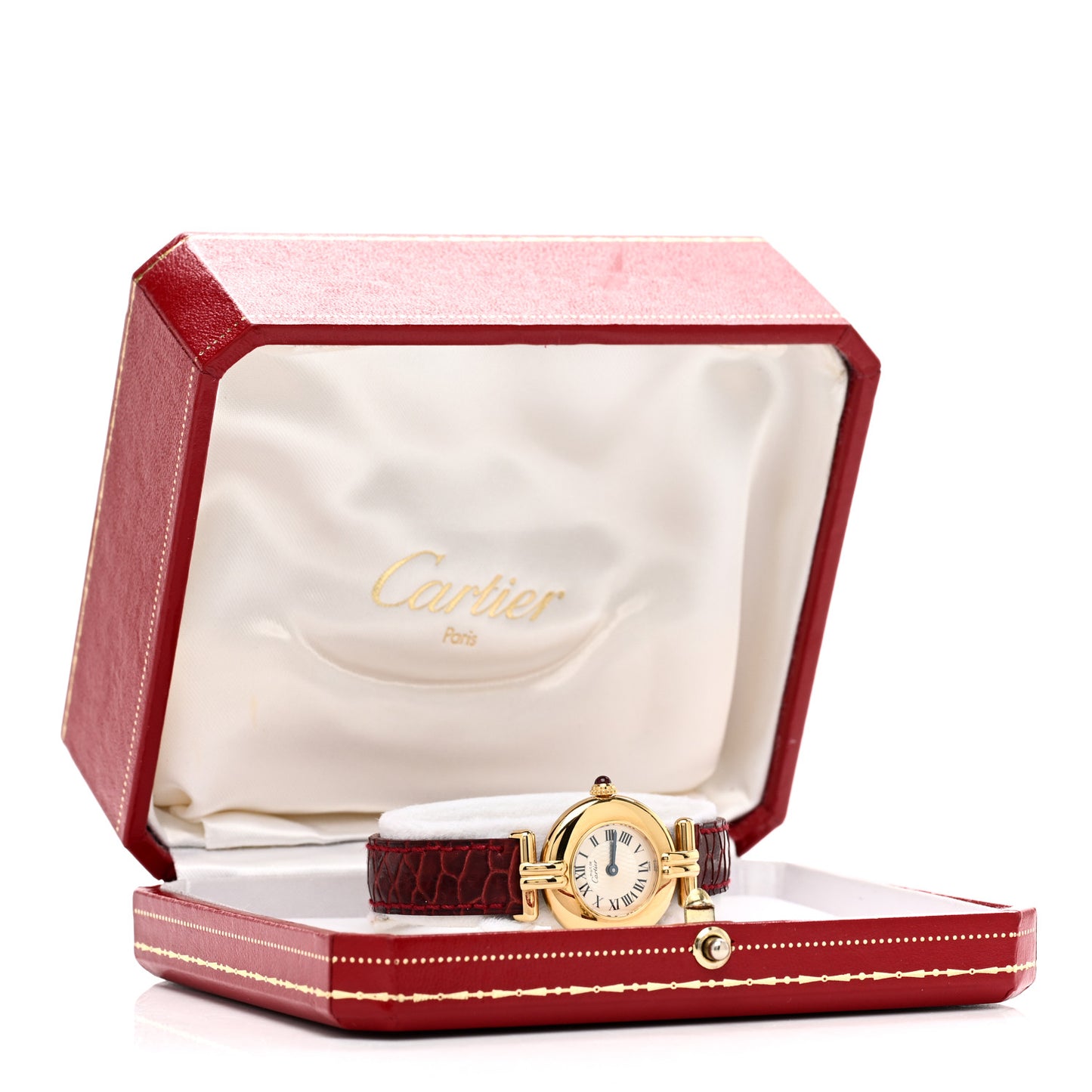 Sterling Silver Vermeil Alligator 24mm Must de Colisee Quartz Watch Burgundy