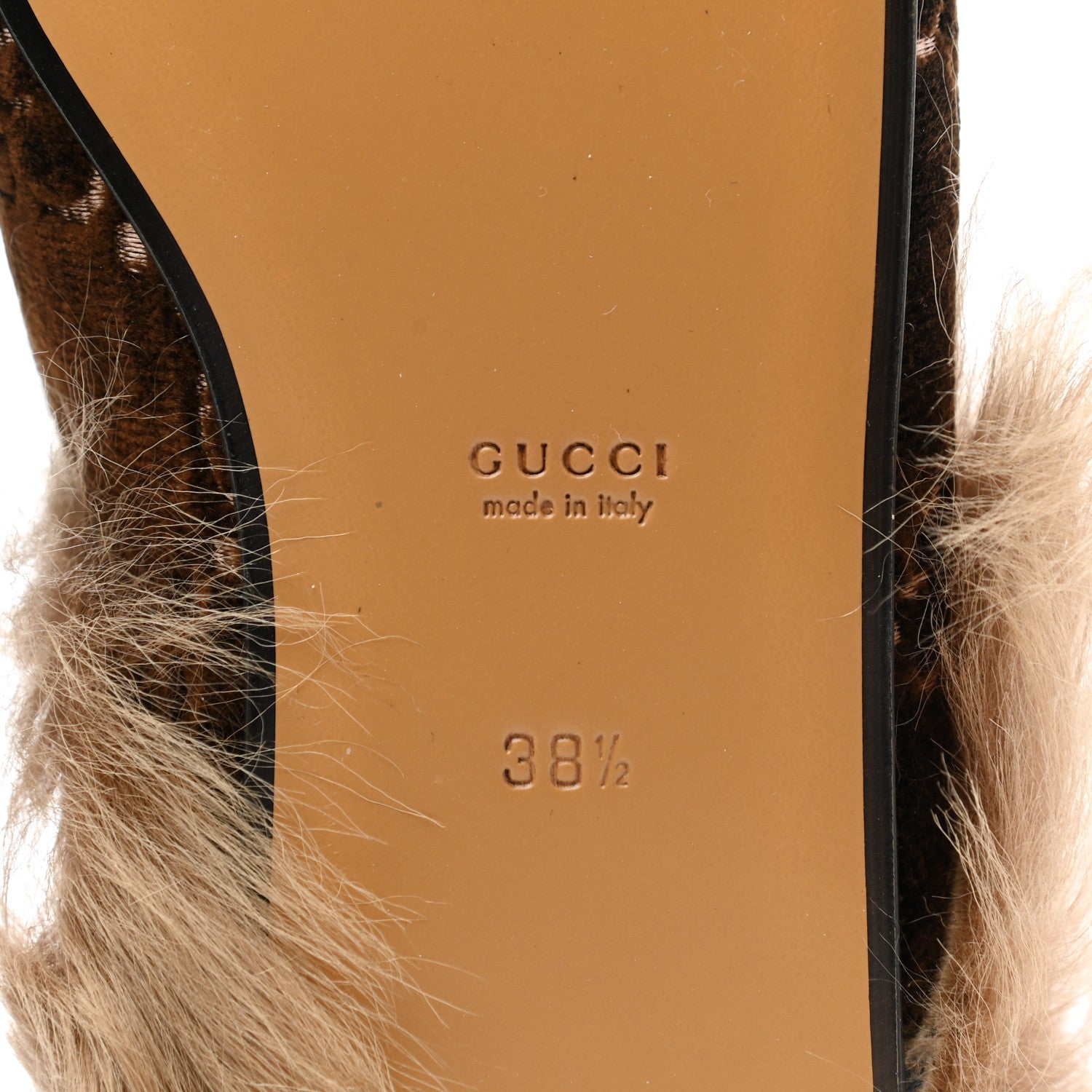 Gucci Velvet GG Monogram Fur Womens Princetown Slippers 38.5 Brown Black Natural 6 of 8