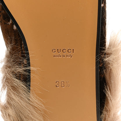 Gucci Velvet GG Monogram Fur Womens Princetown Slippers 38.5 Brown Black Natural 6 of 8