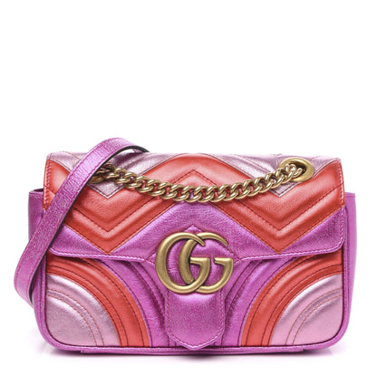 Gucci Metallic Calfskin Matelasse Mini GG Marmont Shoulder Bag Fuchsia 1 of 10