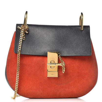 Chloe Suede Smooth Calfskin Drew Shoulder Bag Plaid Red 1 of 12