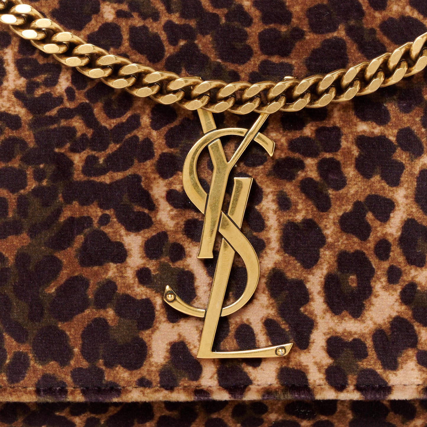 Velvet Leopard Print Small Monogram Kate Satchel Manto Natural