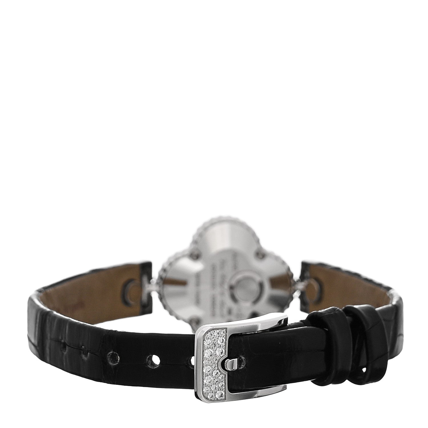 Van Cleef & Arpels 18K White Gold Alligator Diamond Bezel 23mm Sweet Alhambra Quartz Watch Black 3 of 5