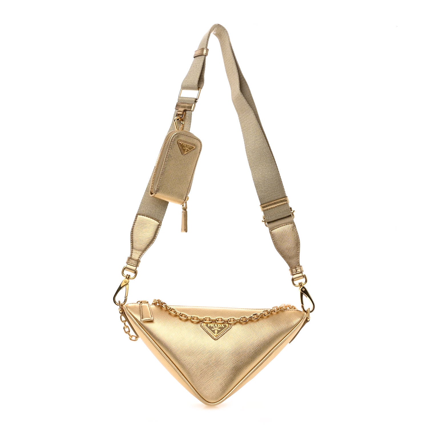 Prada Saffiano Lux Triangle Shoulder Bag Platino 1 of 13