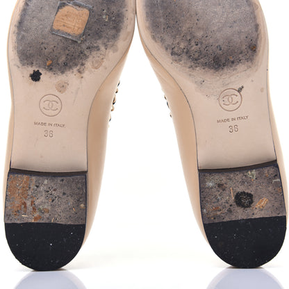 Chanel Lambskin Grosgrain Chain Cap Toe Flats 36 Beige Black 11 of 15