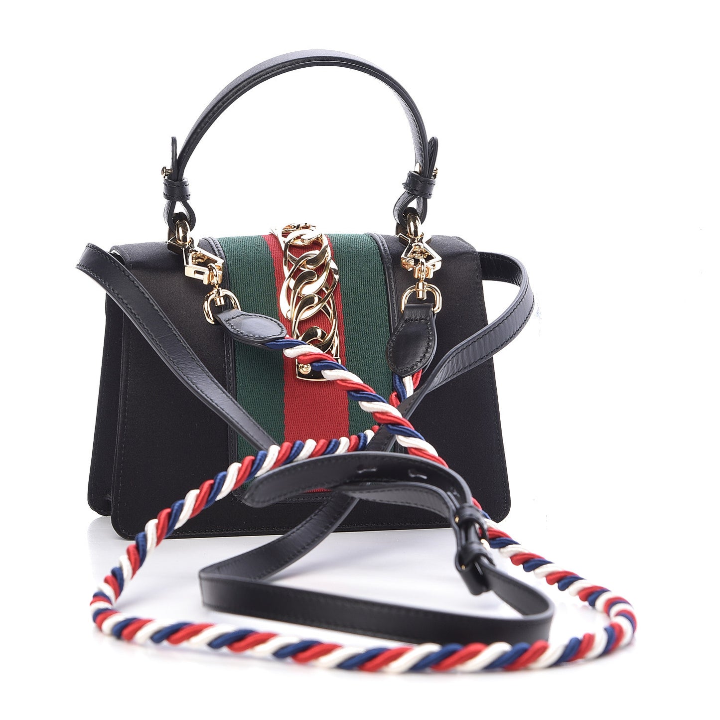 Satin Crystal Mini Sylvie Top Handle Bag Black