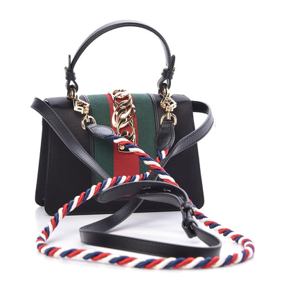 Gucci Satin Crystal Mini Sylvie Top Handle Bag Black 4 of 17