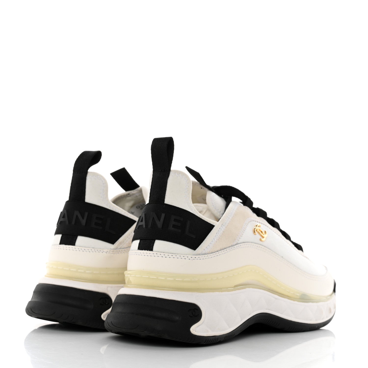 Chanel Velvet Calfskin Mixed Fibers CC Sneakers 39.5 Ivory Black 4 of 9