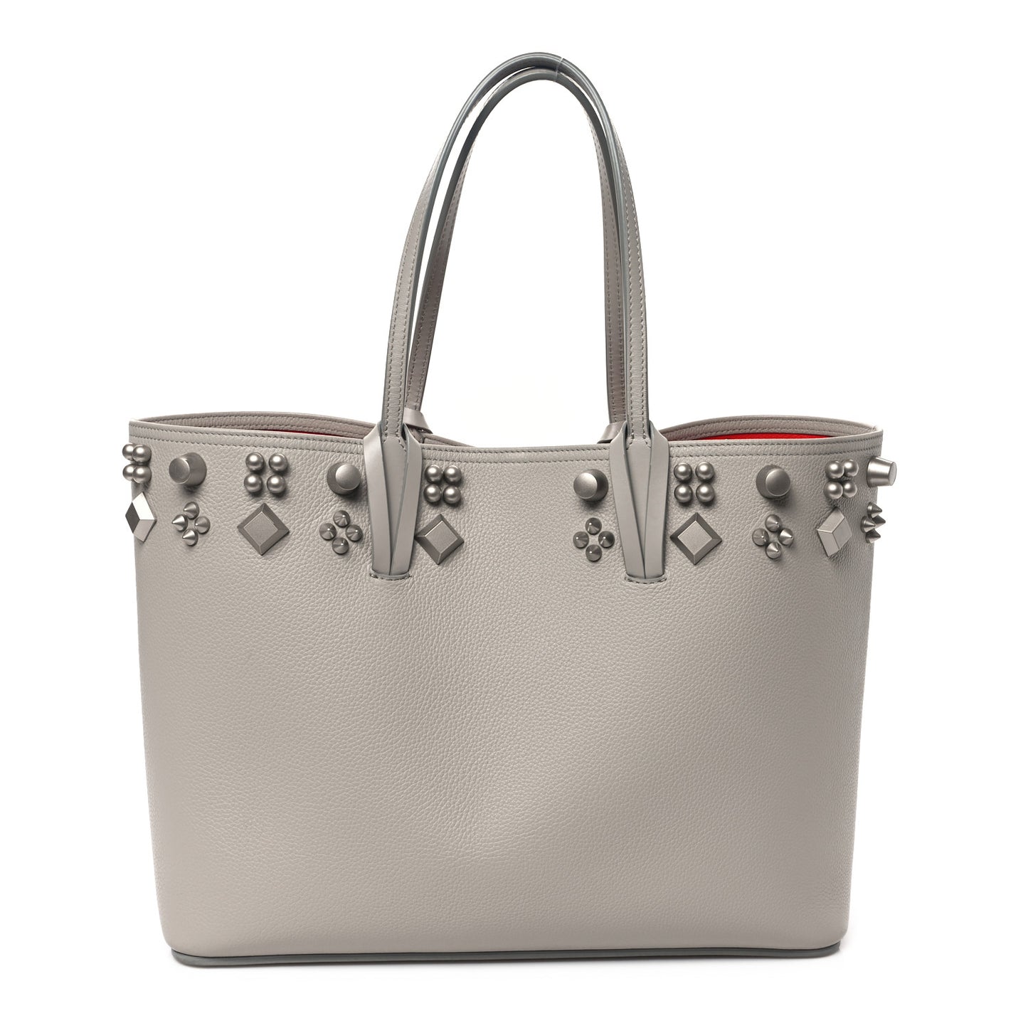 Calfskin Empire Spike Studded East West Cabata Tote Light Grey