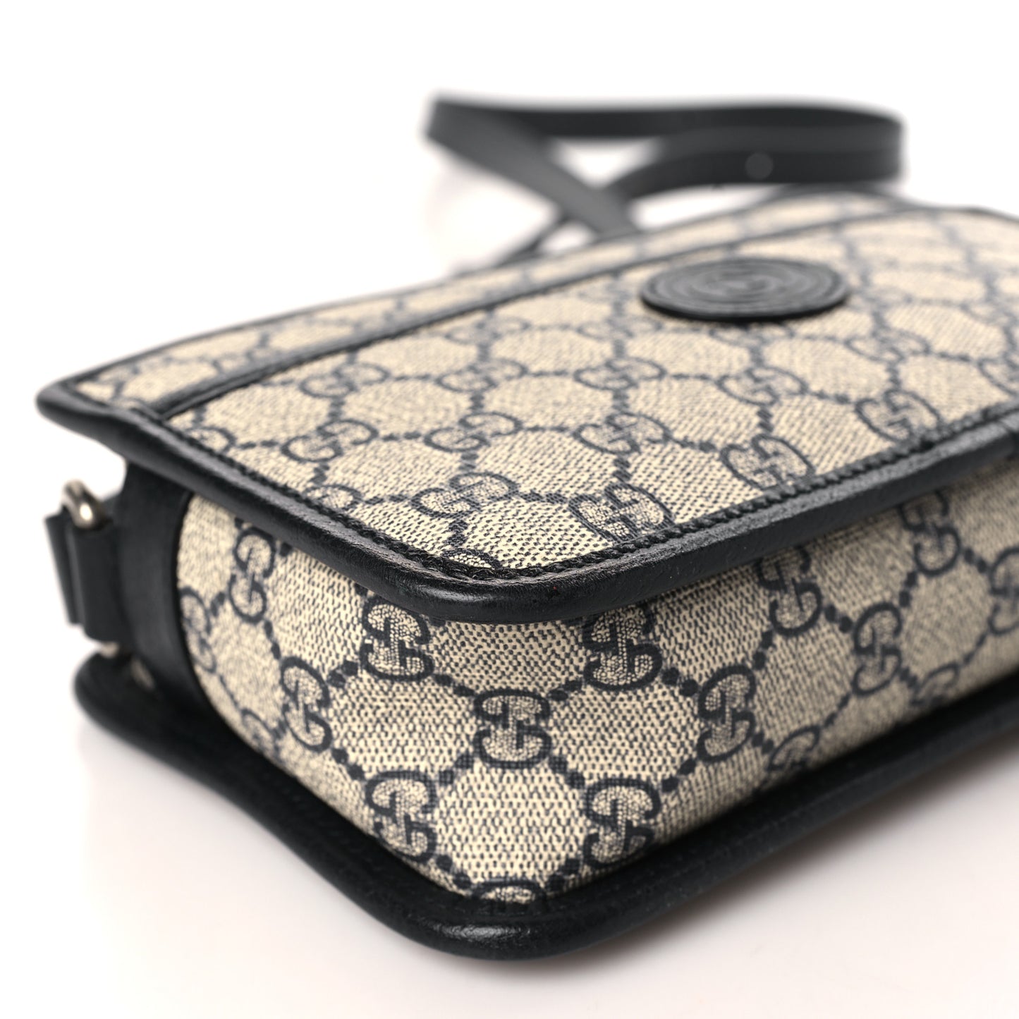 GG Supreme Monogram Textured Dollar Calfskin Mini Retro Interlocking G Shoulder Bag Beige Blue