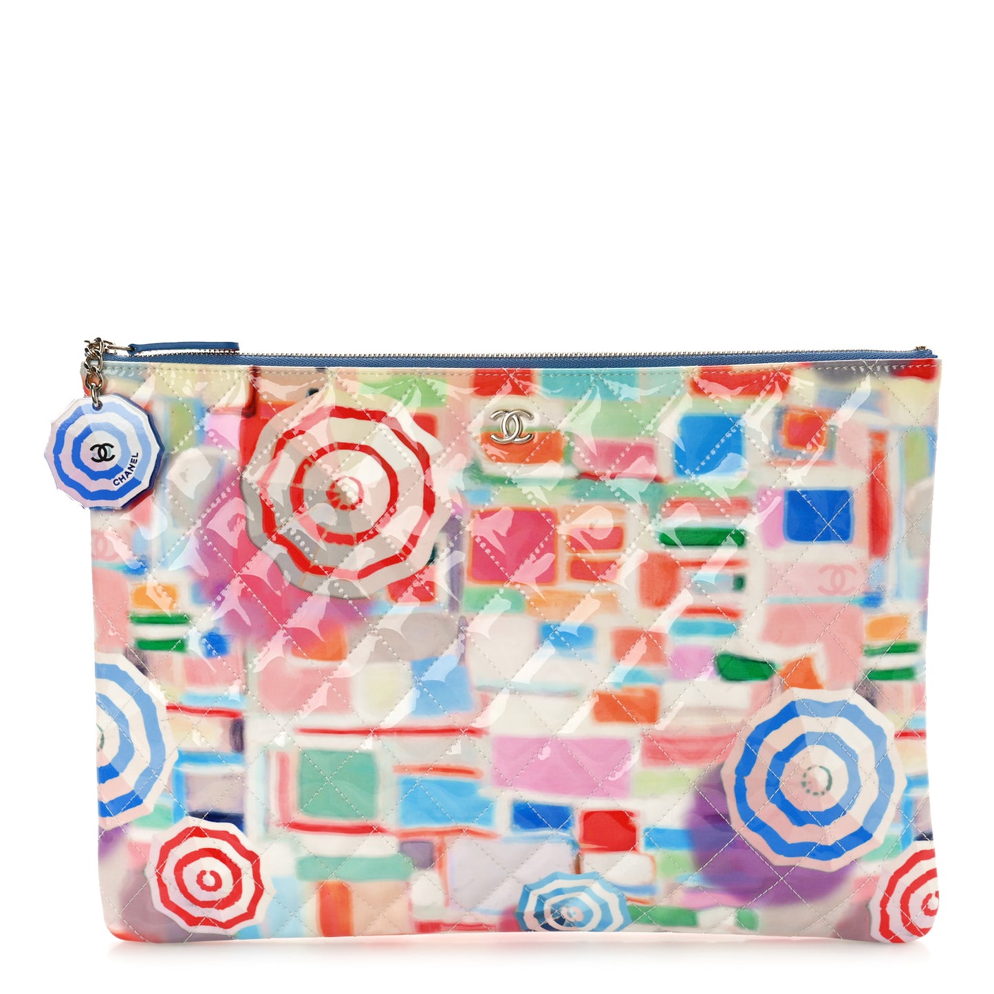 Patent Calfskin Printed Quilted Large Cosmetic Case Multicolor